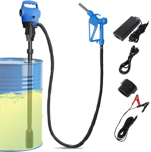 Electric Drum Pump with120V AC/12V DC Power, 55 Gallon Drum Pump Electric, Built-in 2-Inch Bung Adapter, 5 GPM Flow Rate,Telescoping Suction Tube 34 to 49 Suitable for Diesel, DEF, Water, Antifreeze