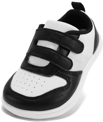 STQ Boys & Girls Trainers Toddler Wide Toe Box Barefoot Shoes School First Walking Baby Infant Lightweight for Football Kid Running Child with Non-Slip Soft Tennis Prewalker Sneaker Black White Size 6