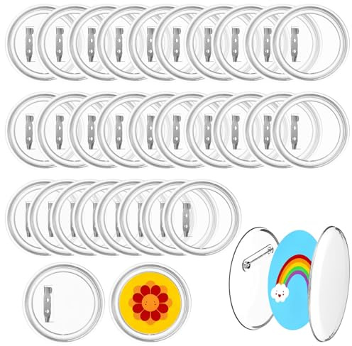 30 StkButtons Selber Machen, 60mm Buttons Anstecker Ohne Buttonmaschine, Transparente Acryl Buttons zum Selbstgestalten, DIY Ansteckbuttons Pins für Bild Foto Kleidung Anstecker Selbst Gestalten