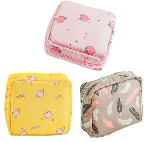 Mipcase Bolsa para Compresas Higiénicas de Tela Oxford Set de 3 Bolsas Cremallera Tamaño Bolsillo Portátil para Organizar Productos Femeninos Escuela y Oficina