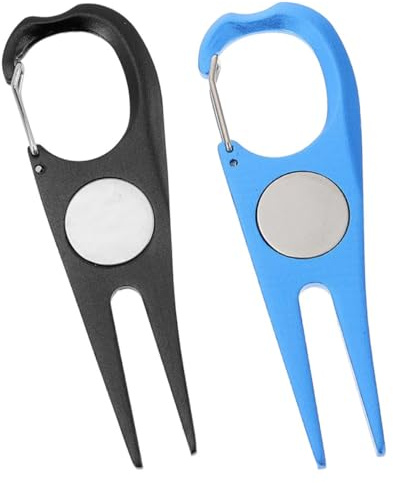 PACKOVE Forchetta per Riparazione Zolle da Golf 2 Pezzi Set in Metallo Resistente Marcatore Palline, Attrezzo Portatile Professionale per Prato Golf Outdoor, Regalo per Golfisti