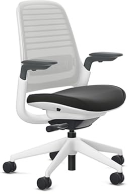 Steelcase Series 1 Ergonomic Office Desk Chair, 3D Knit Backrest, Seagull Frame, Modern Style, Adjustable Seat, 400 lbs Capacity (SoftNext Obsidian Fabric, Soft Hard Floor Casters)