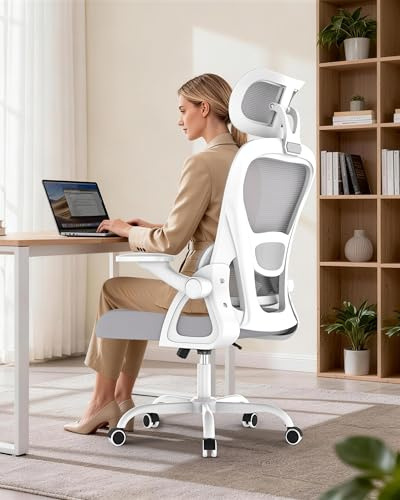 naspaluro Sedia da Ufficio Ergonomica, Sedia da Scrivania Ergonomica, Sedia Girevole per Ufficio, Schienale in Rete, 136 kg, Supporto Lombare Regolabile, Ruote Silenziose per Casa e Lavoro