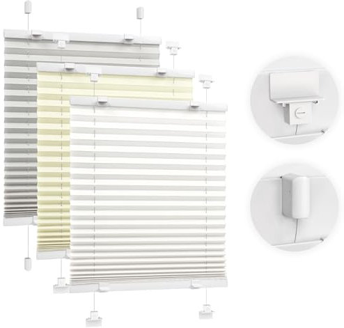 Victoria M. Easyfix Plissee Faltrollo ohne Bohren, zum Klemmen oder Kleben, Sonnenschutz Sichtschutz Fenster, 95 x 120 cm, Weiß