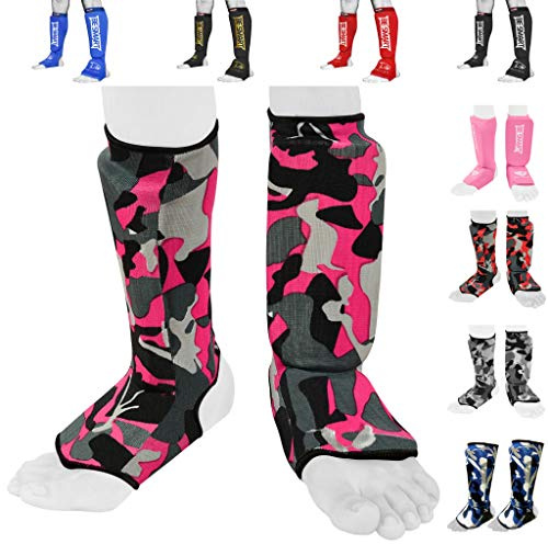 Espinilleras para niños, para Empeine, Artes Marciales Mixtas, Protectores de pies, Muay Thai, Kickboxing, (Camuflaje Rosa, XXXS (de 3 a 8 años)