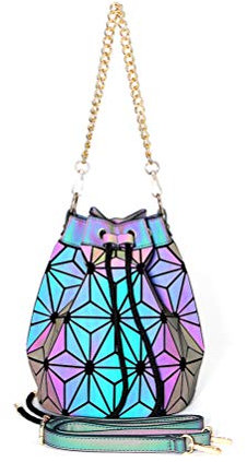 Chic Boutique De Mode Sac Lumineux Geometrique Holographique Réfléchissant Brillant Original (Bucket Chain)