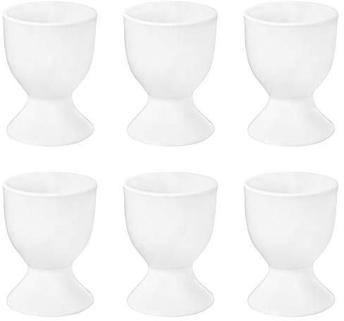 6X White Egg Cup Holder Set - Classic Style Porcelain Cups for Hard Soft Boiled Eggs - Microwave and Dishwasher Safe - by Argon Tableware