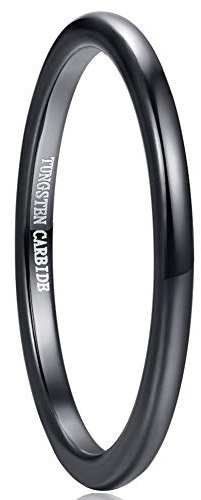 Vakki 2mm Ring Schwarz für Herren/Damen Wolfram Schmal Ringe Freundschaftsring Größe 52(16.6)