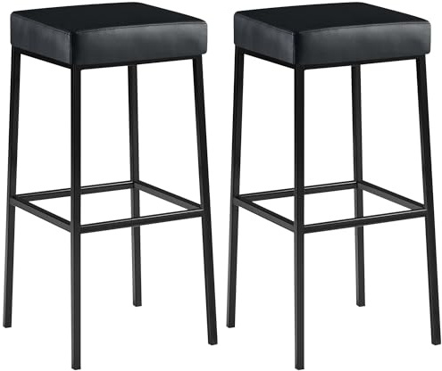 CLP Lot De 2 Tabourets De Bar Design Montreal I Chaise De Bar Rembourré Revêtement Similicuir I Chaise Haute De Bar 85 Cm avec Repose-Pied, Couleur:Noir, Couleur du Cadre:Noir
