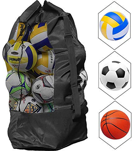 Balltasche Handball Netz Balltasche Fussball Volleyball Schwarz Rucksack Ballnetz Groß Ballsack Balltasche Fußball Meshbag für 10-15 Bälle Mehrzweck Wasserdicht Sport Netztasche mit Schultergurt