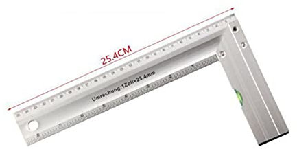 Escuadra de 25 cm, con nivel, escuadra de carpintero, regla perpendicular, 25,5 x 15 x 1 cm.