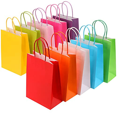 30 Stück Papiertüten Bunt,Geschenktüten,Spielzeug Candy Tüten mit Henkel,Kraftpapier Tüten fur Kindergeburtstag,Hochzeiten,WeihnachtenPartys(15 * 8 * 21 cm)