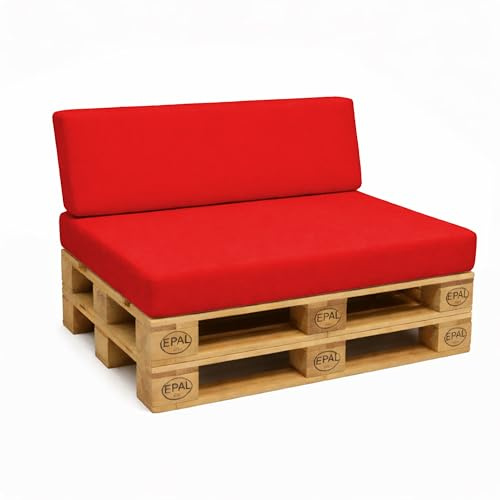 POKAR Set di Cuscini per Europallet Impermeabile da 2 pezzi: 1x 120x80 + 1x 120x40, per Divano da Giardino, schiuma fredda, senza Pallet, Rosso