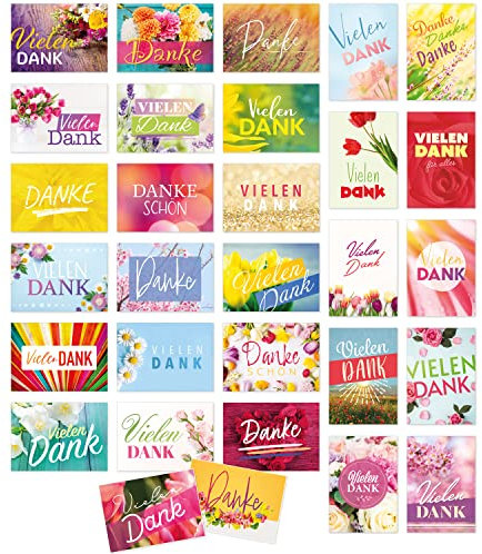 Einladungskarten Manufaktur Hamburg 30 Dankeskarten Danke Karten im Set mit Umschlag mit modernen Blumen Foto Motiven zum Bedanken und Dankeschön sagen Mix