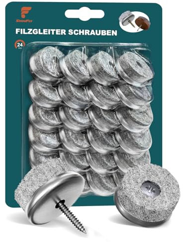 shinfly Filzgleiter für Stühle 24 Stück - Ø 24mm Stuhl Filzgleiter Schrauben mit 4mm dickem Filz - Fliz Stuhl Möbelgleiter für Möbel Böden