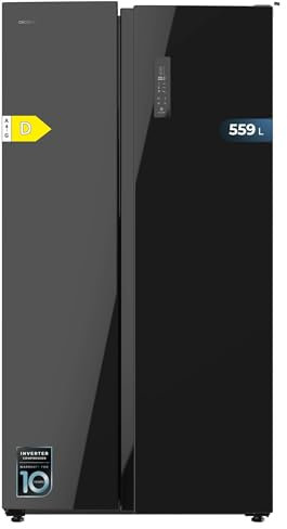 Cecotec Frigorífico Americano de 550 Litros Bolero CoolMarket SBS 550 Glass D. 177 cm de Alto y 90 cm Ancho, Sistema Multi Air Flow, Total No frost, Motor Inverter Plus.