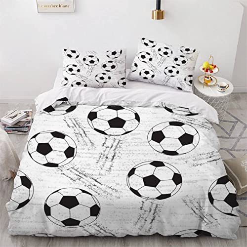Housse de couette 200X200 Foot Noir Et Blanc 3D Imprimé Parure de lit 2 Personnes Football De Griffonnage 3 Pièces Confortable Doux Microfibre avec Fermeture Éclair Literie et 2 Taie d'oreiller