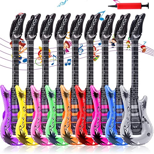 9 Stück Luftgitarre,9 Farben Aufblasbare Gitarre,Bunt Aufblasbare Gitarren Luftgitarren Zum Aufblasen,Air-Guitar Luft-Gitarren für Rock Party Deko