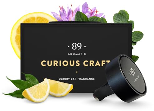 Aromatic • 89 • Luftfräschare för bil – citron och saffran doft, återanvändbar metallhållare med doftkapsel, hållbar och perfekt som en högkvalitativ gåva