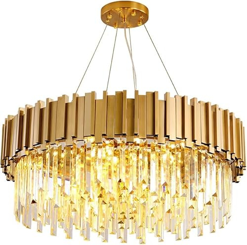 DEKOQ Ljuskronor, Kristallkrona, glaskristall taklampa modern kristallkrona lyxig guldpläterad 10 lampor LED hängande taklampa för villa, hotell, vardagsrum, matsal, guld, 75 cm