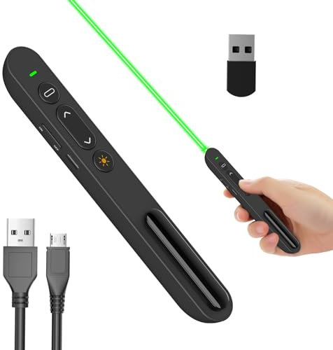 Powerpoint Präsentationsfernbedienung mit grünem Licht, Wiederaufnehmbarer Wireless Presenter 2,4 GHz PowerPoint Clicker für Klassenzimmer, Hörsaal, Powerpoint/Prezi/Keynote/Windows usw (Grün)