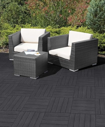 Nicoman Garden Decking Tiles Cosmopolitan Patio, Terrace, Hot Tub Deck Tiles | Interlocking Decking Tiles | Recycled | Cosmo Composite | Outdoor Drainage Deck Flooring (Graphite, 30 x 30cm, 40x)