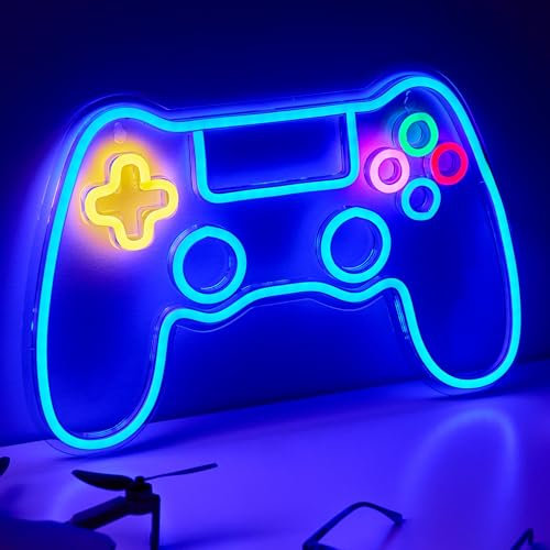 NELUX Gaming Neon Light Sign LED, Neon Gamer Controller for Boys Bedroom Wall Decor Lights, Game Room Accessories, Night Lamp Signs Kids Gifts Girls. Powered by USB and Dimmable