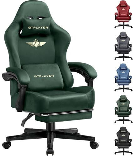 GTPLAYER Fabric Gaming Chair, Ergonomic Computer Chair with Footrest and Lumbar Support Height Adjustable Home Office with 360°-Swivel Seat and Headrest