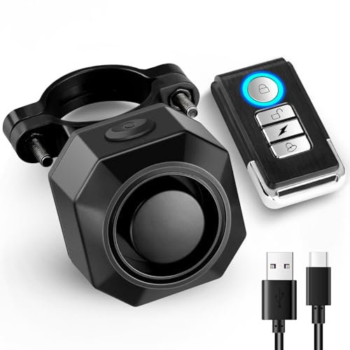 USB Fahrrad Alarmanlage 110 dB - Anti-Diebstahl für Motorrad und E Scooter - Wiederaufladbar, Wasserdicht mit Fernbedienung
