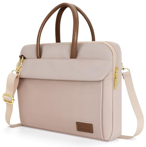 RAINYEAR 14 Inch Laptop Sleeve Shoulder Bag Compatible with 13-14 Macbook Notebook Computer Chromebook, Polyester Messenger Bag Carrying Case Briefcase with Handle & Shoulder Strap, Light Khaki