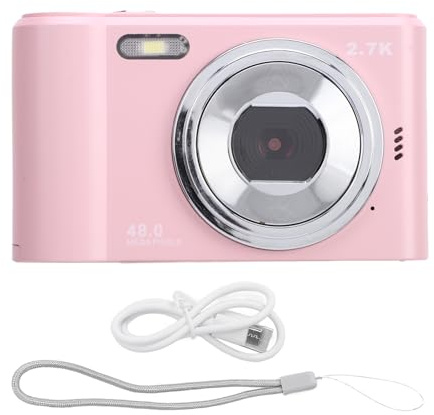 Digitalkamera, 2,7K 48MP 8X Zoom Digital Videokamera med 2,4-tums HD IPS-skärm, Inbyggd Blixt, Kompakt Liten Kamera för barnstudenter (PINK)