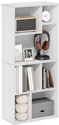 Furinno DALY Estantería De 7 Cubos con Compartimentos Irregulares, 24 X 48 X 107 Cm, para Salón, Dormitorio Y Oficina, Color Blanco