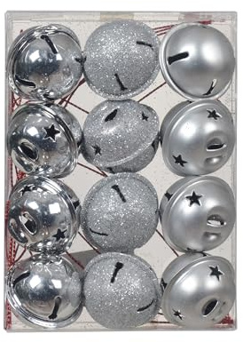 Paquete de 12 cascabeles navideños, diámetro 3 cm, color plateado, Navidad, decoración navideña