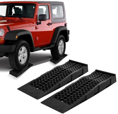 Rampe d'accès pour voiture - En plastique - 1 paire de cales de 5 t - Rampe d'accès universelle - Angle d'inclinaison de 8,6 ° - Pour soulever des voitures, réparer des voitures - Support de cric