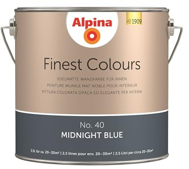 Alpina Finest Colours – No. 40 Himmlische Nachtmusik – edelmatte Innenfarbe - Wandfarben für einzigartige Farbwirkungen und Raumstimmungen – Tiefes Mitternachtsblau – 2,5 Liter