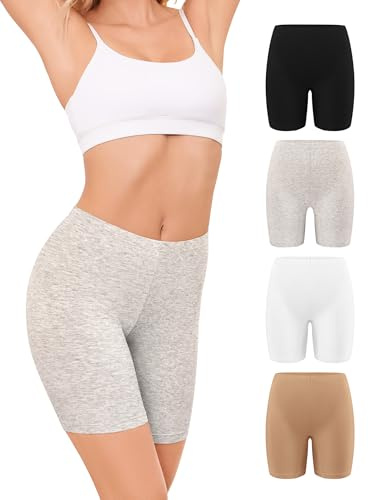 VOENXE Cycliste Femme Coton,Shorty Anti Frottement Cuisse,Legging Court | Short sous Robe Jupe Courte Femme,Women Cotton Sport Panty Anti Chafing,Culotte Boxer Taille Haute,Biker Short Women,Lot de 4
