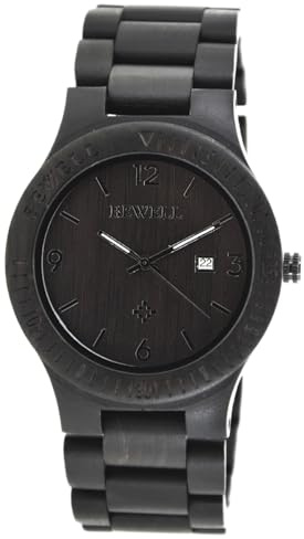 Alienwork Orologio Uomo Donna Nero Bracciale in Legno Calendario Data Legno Naturale