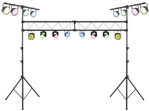 Fantaskk DJ-ljusstativ 180–360 cm, justerbar höjd av metall, lampaktiv, belysningsativ med infällbara T-stänger kan belastas upp till 100 kg, för konserter, teatrar och fester, 462 x 143,5 x 181 cm