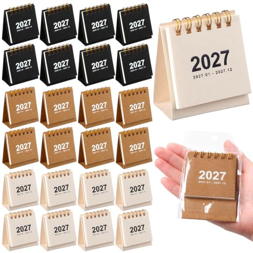 Eaasty 24 Pcs Mini Desk Calendar 2027 Bulk Small Standing Flip Small Portable Monthly Desktop Calendar for 2027 Daily Schedule for Coworker Employee Appreciation Gift for Home Office School (Classical)