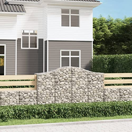 HaoChrymec Gaviones de Piedra, Muro de Contención Decorativo con Arco Alto, Panel de Alambre de Hierro Galvanizado, para Jardín, Terraza o Patio, Color Plateado, 7 Unidades, 200 x 50 x 120/140 cm