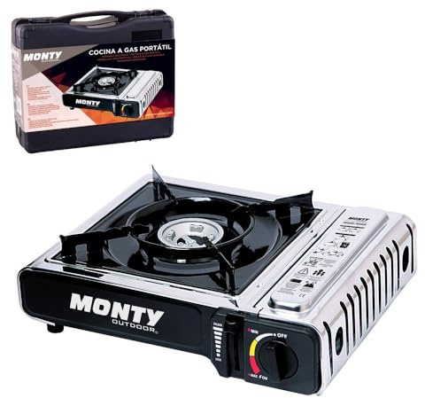LOLAhome Cocina de Gas Portátil con 1 Quemador y Maletín - Hornillo Camping Gas - Encendido Piezoeléctrico, Doble Sellado de Válvula y Protección Sobrepresión. Cartuchos de Gas estándar - 34x28x12 cm