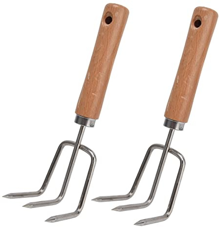 Baxnore Rastrillo de Garra de jardín Cultivador Manual de Acero Inoxidable con Mango de Madera Herramienta de jardinería Profesional para Plantar Flores Plantas en macetas Juego de