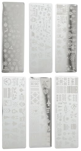 IWOWHERO Lot de 6 Plaques à Ongles de Noël en Acier Inoxydable Pochoirs de Stamping Nail Art DIY pour Manucure Festive Motifs Variés pour Décoration Ongles Hiver et Fêtes