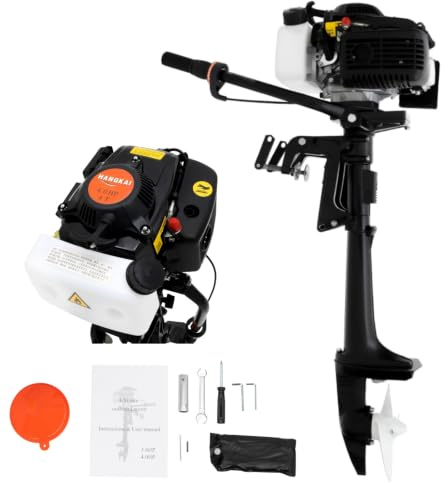Moteur hors-bord à essence 4 temps - 4 CV - 55 cc - Moteur hors-bord professionnel - Refroidissement par air - Arbre court - Allumage CDI - Moteur de bateau à essence pour bateaux gonflables, bateaux