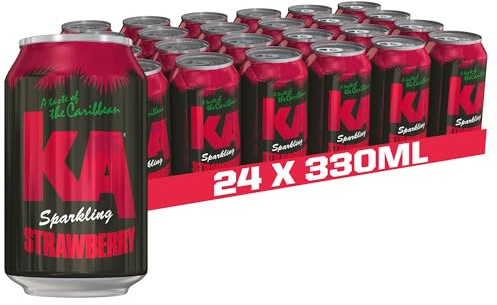 KA Caribbean Strawberry Fizzy Drinks - Traditional & Authentic Caribbean Jamaican Style Sparkling Drink - Soft Drinks Multipack - Caribbean Strawberry Soda Drinks Bulk Pack - 24 x 330ml Cans
