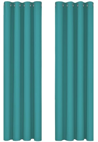 Deconovo Super Soft Solid Thermal Insulated Eyelet Bedroom Blackout Curtains for Girls 46 x 90 Inch Turquoise 1 Pair