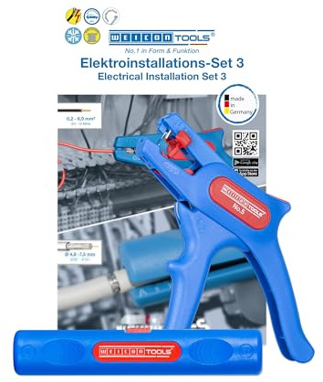 WEICON 52881003 Elektro-Installationsset No. 3 mit Abisolierzange und Coax-Stripper, Blau/rot