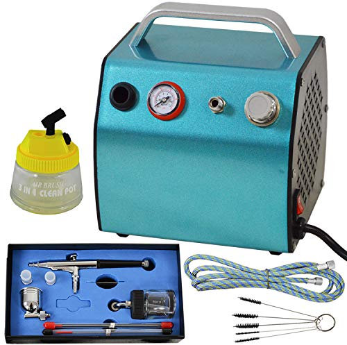 AirBrush Set de compresseur aérographe professionnel avec pistolet aérographe D 0,2/0,3/0,5 Beauty Bleu de Cleaningpot, le kit aérographe simple pour le débutant de la technologie aérographe