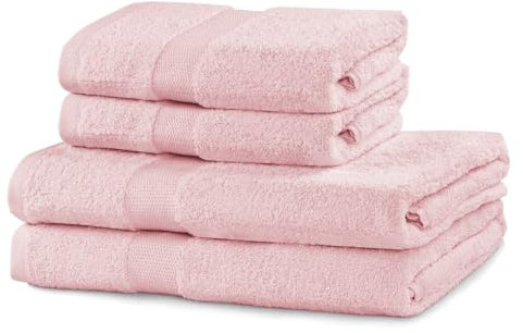 DecoKing 4er Set Baumwolle Qualität 525g/m² 2 Handtücher 50x100 cm und 2 Badetücher 70x140 cm Hellrosa rosa saugfähig Marina