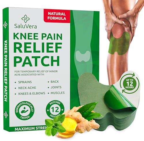 SaluVera Knee Pain Relief Patch, Warming Herbal Plaster Pain Patches, Knee Patches for Pain Relief Bone on Bone Extra Strength,12 Hour Long Lasting Relief of Joint Pains, 12 Count
